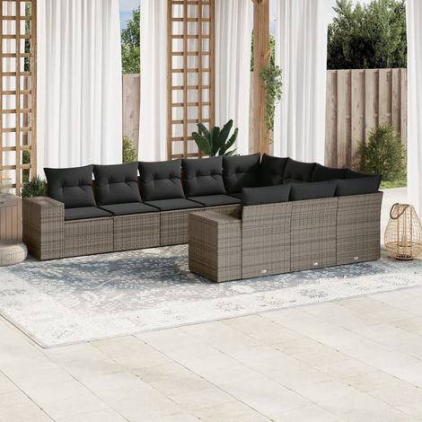 Salon de jardin 10 pièces gris en résine tressée avec rangement et coussins, 89.6kg - PANGIVO (1/5)