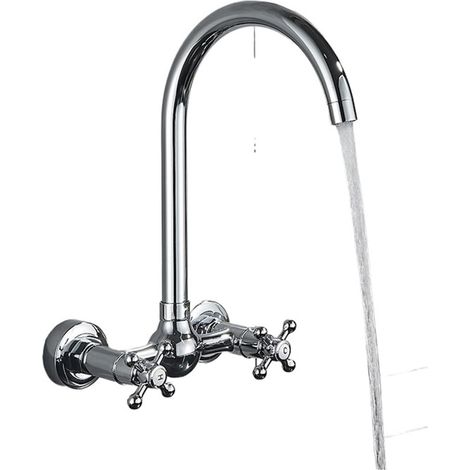 Robinet de cuisine Robinet d'évier de cuisine chromé, bec Long à Rotation, poignée Daul, mélangeur d'eau froide et chaude, grue de baignoire de lavage(C A) (1/5)