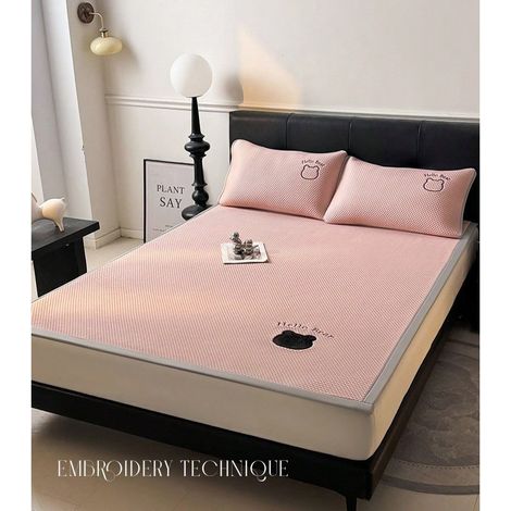 Drap de lit en soie glacée rose, broderie, doux, lavable en machine, 1 drap et 2 taies d'oreiller, 180 x 200cm (1/5)