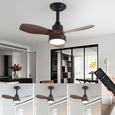 Ventilateur de plafond intelligent pour chambre et salon, avec 3 vitesses, convient aux chambres et aux salons, coloris noir et noyer (1/5)