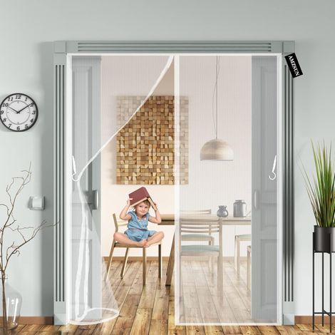Magnétique Moustiquaire Porte-Moustiquaire Porte Fenetre 160 x 220 cm empêche les insectes de rentrer, comme les moustiques, les mouches pour Cuisine/Salon/Chambre - Blanc (1/5)