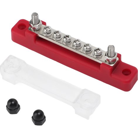 Barre de distribution 6 bornes avec couvercle de protection PC, vis M4 et bornes M6 pour voitures, bateaux, camping-cars et motos (1/5)