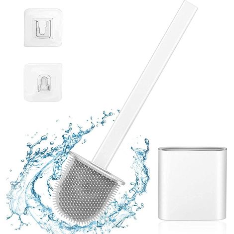 Escobilla de inodoro de silicona, Escobilla de inodoro Escobilla de inodoro de silicona flexible Muy adecuada para esquinas y espacios pequeños entre el inodoro y la pared (Blanco) (1/5)