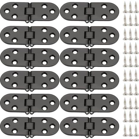 Charniere Porte, 12 Pièces Charnière Pliante 180 Degrés,Charnière Invisible,Charnière plate,Flip Top Charnière avec vis, pour Table Pliante, Armoire, Caisse en Bois, Portes(Noir) (1/5)