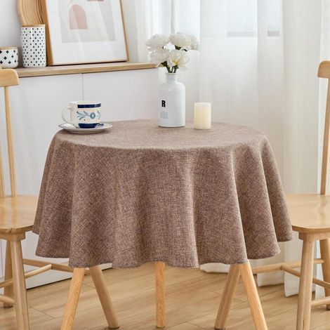 Runde Tischdecke Leinenoptik 120 cm Wasserabweisend Braun