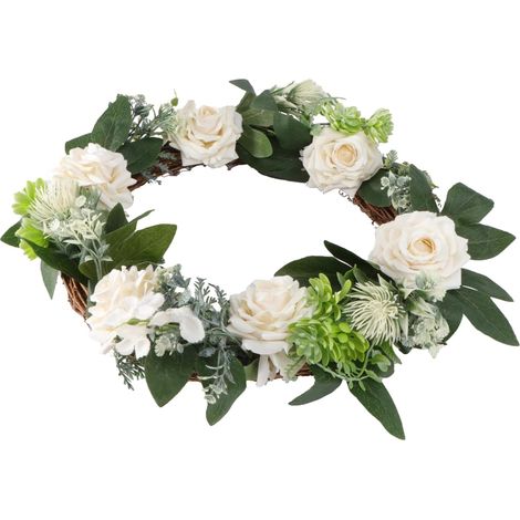 1pièce Couronne De Blanches pour Décoration Intérieure Et Mariage Élégant Wreath Décor avec Roses à Suspendre (1/4)