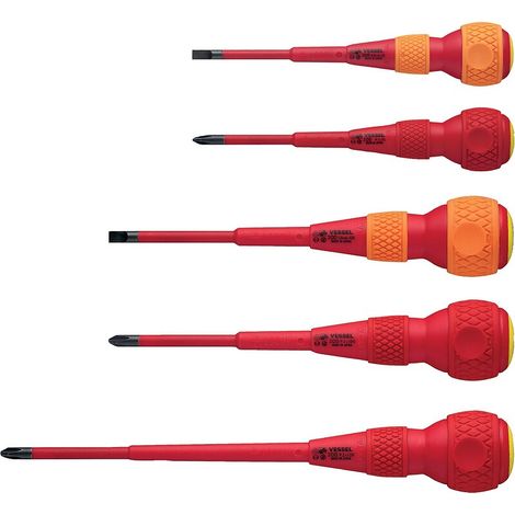 Jeu de 5 Tournevis VDE BALL GRIP isolé 1000V - VESSEL EUROPE