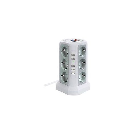 Tour multiprise parafoudre et surtension, Multiprise Electrique avec 5 Ports USB et 12 Prises, multiprise avec et 3 Interrupteurs, Blanc (1/4)