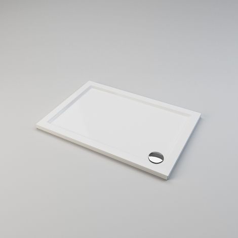 ELEGANT 1100 x 800 x 40 mm Shower Tray Slimline Square Shower Enclosure Base Gloss White with Waste Trap (1/5)