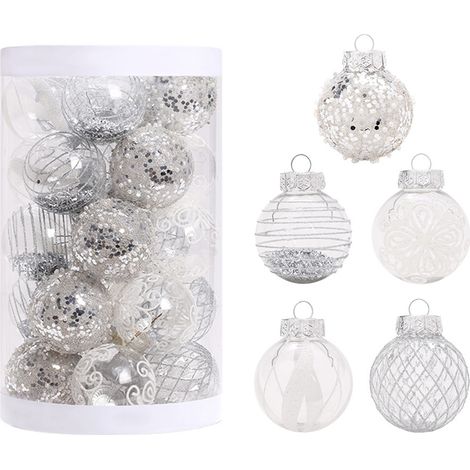 Lot de 25 Boules de Noël en Plastique Robuste Décoration de Noël intérieur extérieur Décoration pour Sapin Rouge,6CM,argent (1/5)