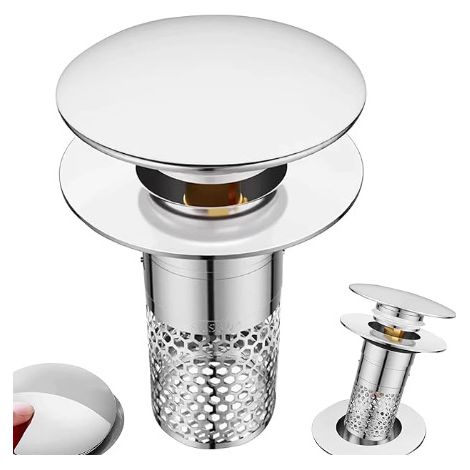 Bouchon Lavabo Pop Up INOX 304, Universel Bouchon Evier Salle de Bain avec Filtre, Filtre de Vidange D'évier de Cuisine, Filtre Evier Pop-Up pour Bain, Évier, Cuisine (1/5)