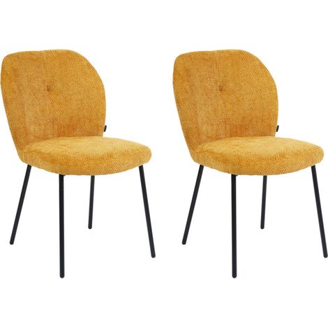 Lot 2 chaises rembourré tissu jaune doux pieds métal noir - LEONA (1/5)