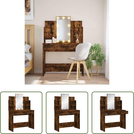 LED-Beleuchtung - Schminktisch mit LED-Leuchten Räuchereiche 96x40x142 cm (1/5)