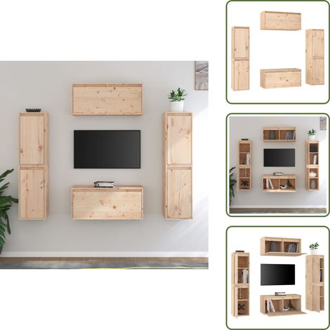 The Living Store Mobili Porta TV 6 pz in Legno Massello di Pino - Armadi da parete