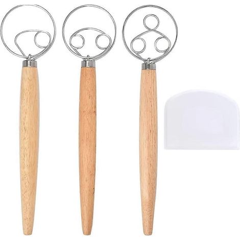 Set aus 3 dänischen Teigrührern, mit Schaber für Gebäck- oder Pizzateig usw. (1/5)