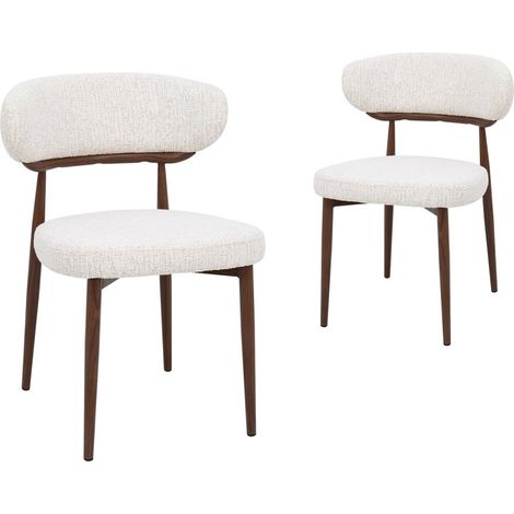 Lot de 2 chaises en velours tissé écru pieds en métal marron
