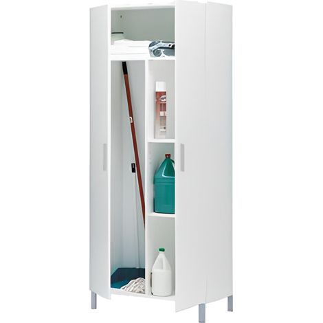Pegane – Armoire de rangement 2 portes blanche – Dimensions 82x35x188 cm – Panneaux mélaminés – Fabrication Espagne