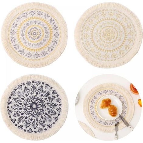 （3 Pièces） Napperons Boho Ronds, Napperons Lavable Boho Ronds, Napperon Coton Boho, Napperon Boho Ronds Décoration, Napperon Coton Naturel, Adaptés Usage Quotidien (1/5)