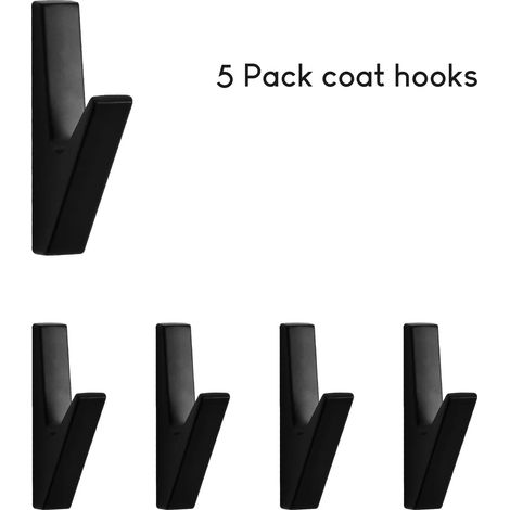 (Lot de 5 crochets porte-serviettes noirs mats) Crochet mural décoratif pour la maison et la salle de bain (1/5)