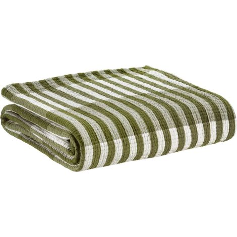 VIVARAISE - Plaid Vivaraise Calista en coton 100%, olive, 137 x 180 cm (1/5)