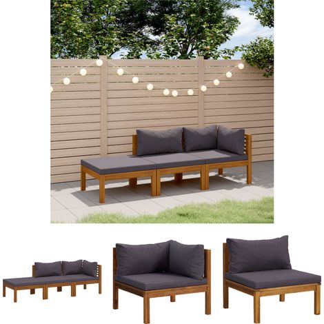 3-tlg. Garten-Lounge-Set mit Auflagen Massivholz Akazie (1/5)