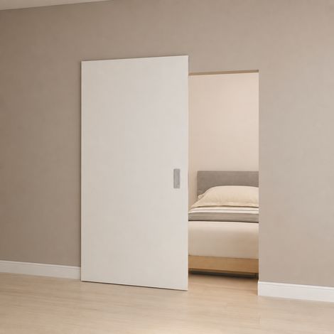 Porte coulissante intérieure à rail invisible, 103 x 210 cm, bois, blanc, Schulte (1/5)