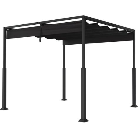 Pergola 3x3m Terrassenüberdachung mit verstellbarem Sonnendach, wasserdicht, stabil, schwarz (1/5)