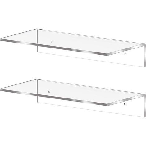 Étagère Murale Flottante - En Plastique Transparent - 30,5 x 15 x 6,5 cm - Pour Salon Salle De Bain Chambre - 2 Pièces (1/5)