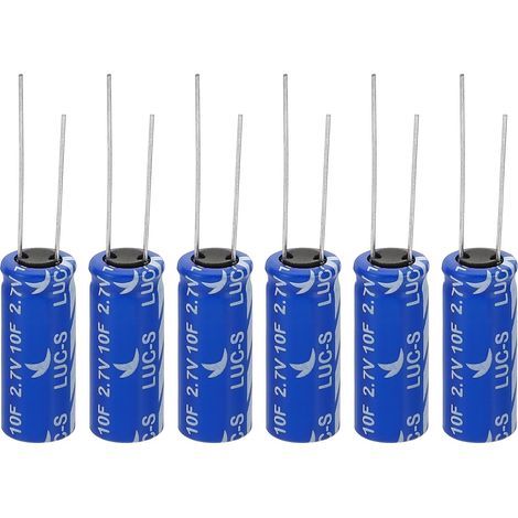 6 Pcs Condensateurs Super 2,7V 10F, 0,39 x 0,39 x 0,98" Condensateurs Super En Aluminium, Type Enroulé Stockage D'Énergie Pour Stockage D'Énergie De Secours À Bord (1/5)