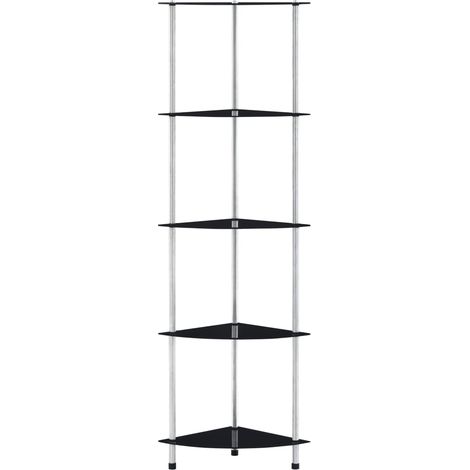 Étagère 5 niveaux Noir 30x30x130 cm Verre trempé (1/5)