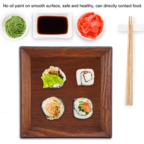 Plateau à sushi en bois - Plateau carré pour en-cas, gâteaux secs et desserts (1 pièce) (1/5)