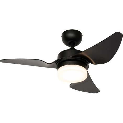 QAZQA Ventilatori da soffitto yuki - Moderno - Acciaio - Nero - Tondo (non sostituibile) LED Max. 1 x 24 Watt