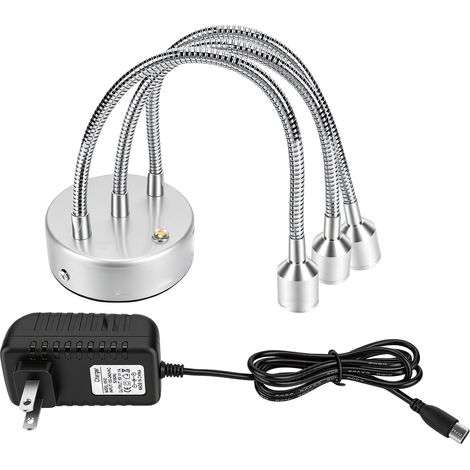 Mini faretti LED per vetrine, lampada a collo d'oca flessibile a 3 teste, ricaricabile, con temperatura di colore regolabile, ideale per l'esposizione di gioielli, durata della batteria di 12 ore. (1/5)