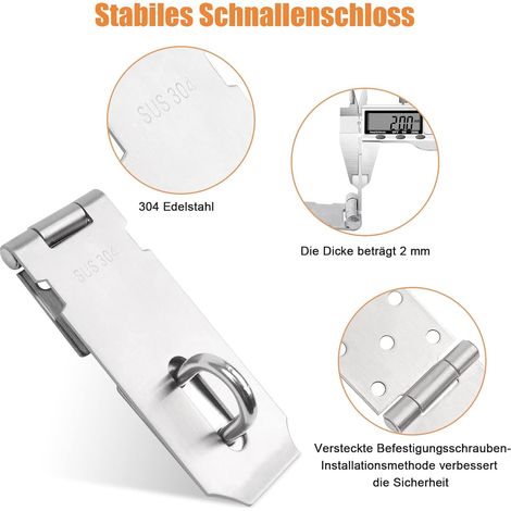 Loquet de sécurité JatilEr - 5,5 pouces - Verrouillable avec 9 grandes vis anti-rouille - Cadenas en acier inoxydable 304 pour cadenas, armoires, portails