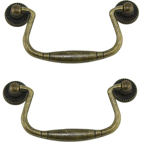 Lot de 2 poignées de tiroir antiques pliantes en fer bronze pour portes d'armoire, commode, cuisine, buffet, etc. Style vintage maison de campagne ré (1/5)