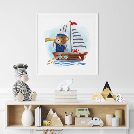 Poster / Affiche carrée Enfants - Ourson Marin - 50x50 cm (1/3)