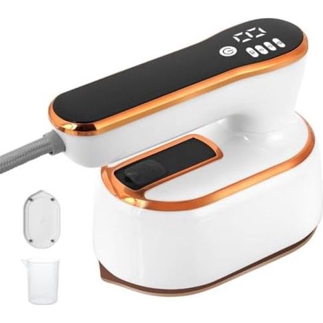 Plancha de vapor compacta para viajes - con pantalla digital - 1000 W - Diseño plegable - Diseño en dorado y blanco (1/5)