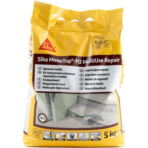 Sika - Sika Monotop 112 MultiUse Repair, Grigio - Malta monocomponente per il ripristino del calcestruzzo - Pronta all’uso - Sacchi da 5kg (1/4)