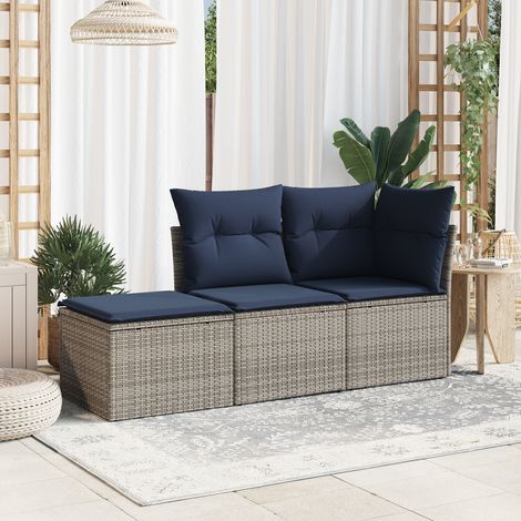 Teenpull – Gartenhocker mit Kissen Grau 55x55x37 cm Poly Rattan