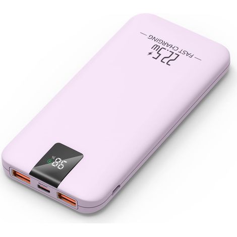 Power Bank 10000mAh 22.5W, Chargeur Portable Rapide, Batterie Externe avec 3 Sorties et 2 Entrées, Type-C In/Out, Affichage LCD, Chargeur de Téléphone Mince pour Smartphone et Tablette (Lilas) (1/5)