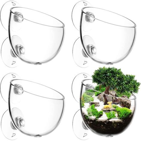 4 PCS Aquatic Plant Pot Aquarium Décoratif Cristal Verre Verre Tasse Porte Plantes Tasse Pot Plante Coupe pour Plantes D'aquarium, avec 8 × Ventouses (1/5)