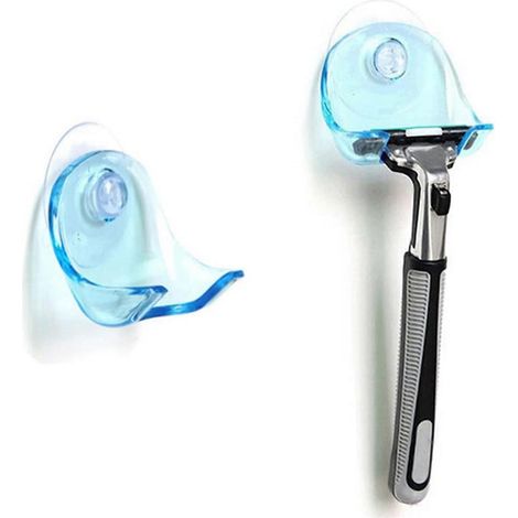 Porte-rasoir avec ventouse puissante, support mural pour rasoir, convient pour la salle de bain et la douche, bleu. (1/5)