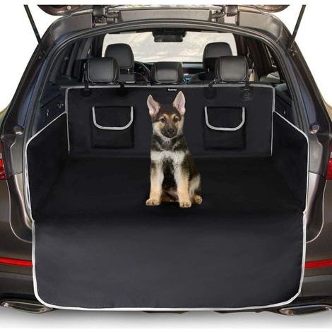 Protection Coffre Voiture Chien Universelle, 2 Grandes Poches, Imperméable & Antidérapant, 185 x 105 cm Couverture de Coffre pour Plupart Voitures, Noir (1/4)