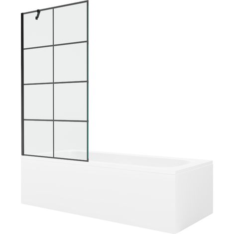 Mexen Vega vasca rettangolare 180 x 80 cm con rivestimento e paravento a 1 anta 90 cm, motivo nero - 550118080X9509007077 (1/5)