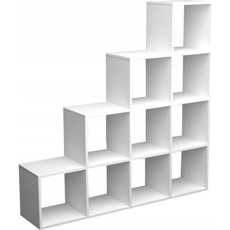 Stufenregal Weiß 10 Fächer 138x138 cm Raumteiler Bücherregal Treppenregal R010 (1/2)
