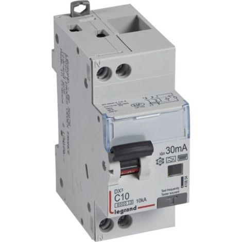 Disjoncteur différentiel monobloc DX³6000 10kA arrivée haute et départ bas à vis U+N 230V - 10A - typeF 30mA - LEGRAND