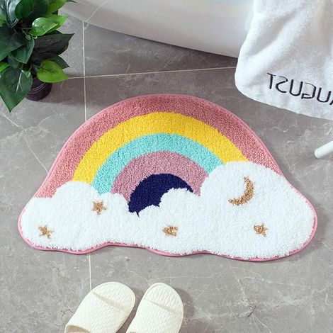 Tapis de bain lavable antidérapant 68x40cm, forme nuage rose, tapis de sol salle de bain, tapis de douche, tapis d'entrée non glissant, doux et absorbant (1/5)