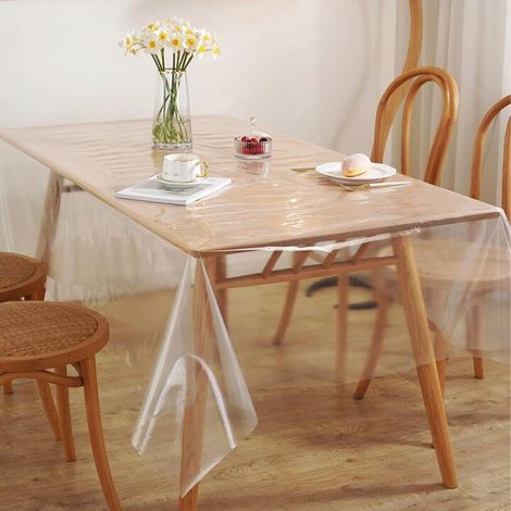 Nappe PVC transparente 140x140cm imperméable résistante à l'huile film de protection de table