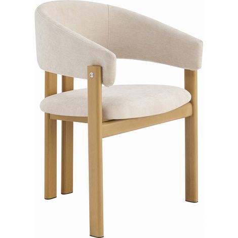 Set de 6 sillas de comedor con reposabrazos, metal efecto madera y lino beige (1/5)
