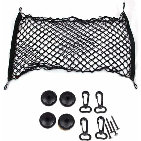 Rete portaoggetti per bagagliaio auto, grande dimensione 90X40 cm - Fissaggio bagagli in nylon elastico flessibile, organizer portaoggetti con viti e 4 ganci, universale per camion, veicoli utilitari,